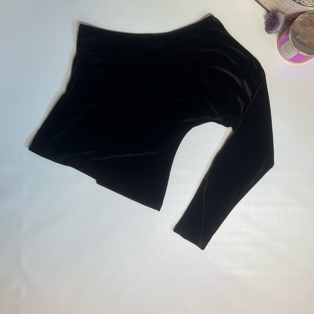 INC Black Velvet Asymmetric Cold Shoulder Top